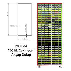 Ahşap Dolap 203 Göz 105 Lık Çekmeceli (SARI Çekmeceli) (Dolu) - 
