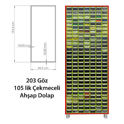Ahşap Dolap 203 Göz 105 Lık Çekmeceli (SARI Çekmeceli) (Dolu) - 1